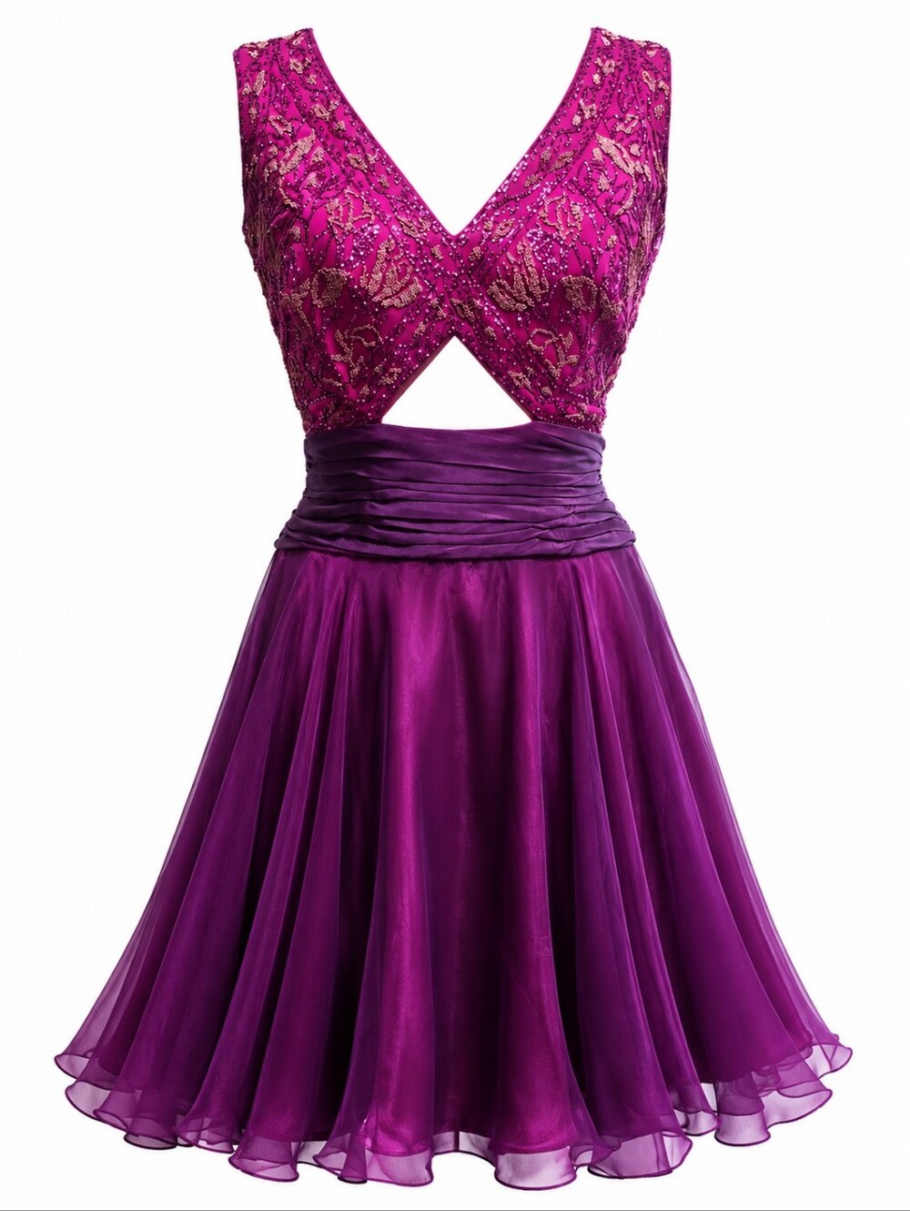 Vintage Tadashi USA Beaded Sequin Fit Flare Cocktail Prom Dress Pink Purple 6